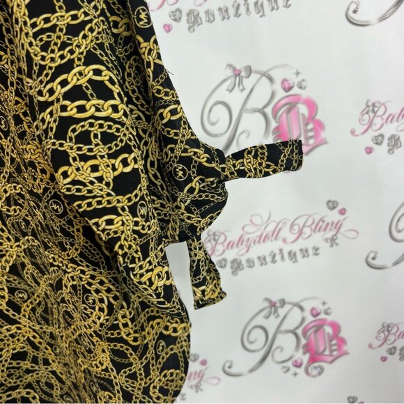 Michael Kors blouse chains βοΈβπ₯ link chain link Black Gold Chain Print Blouse - Picture 3 of 12